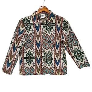VTG‎ BonWorth Tapestry Jacket Sz SP Southwestern Aztec Multicolor Bronze Buttons